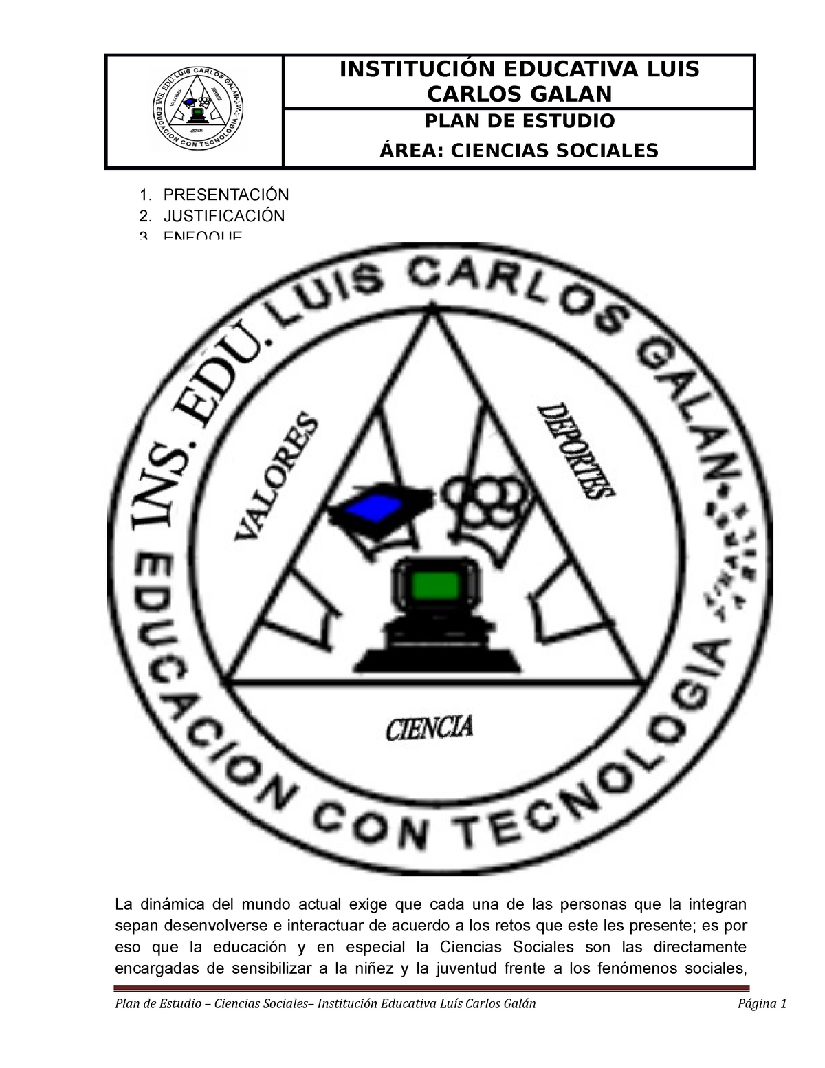 Justificacion Plan De Estudios Area Ciencias Sociales Studocu