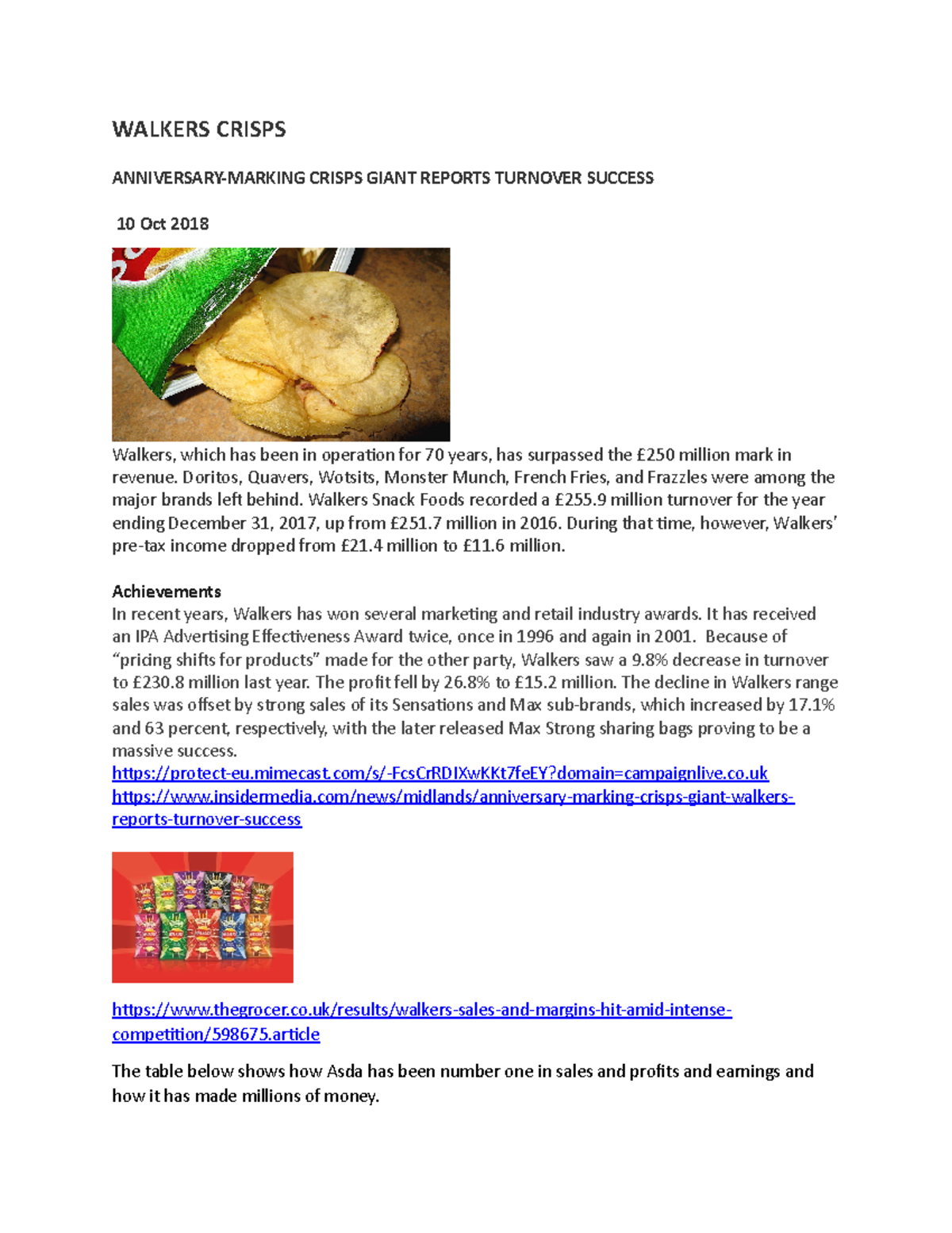 Reearch Guide very helpful WALKERS CRISPS ANNIVERSARYMARKING