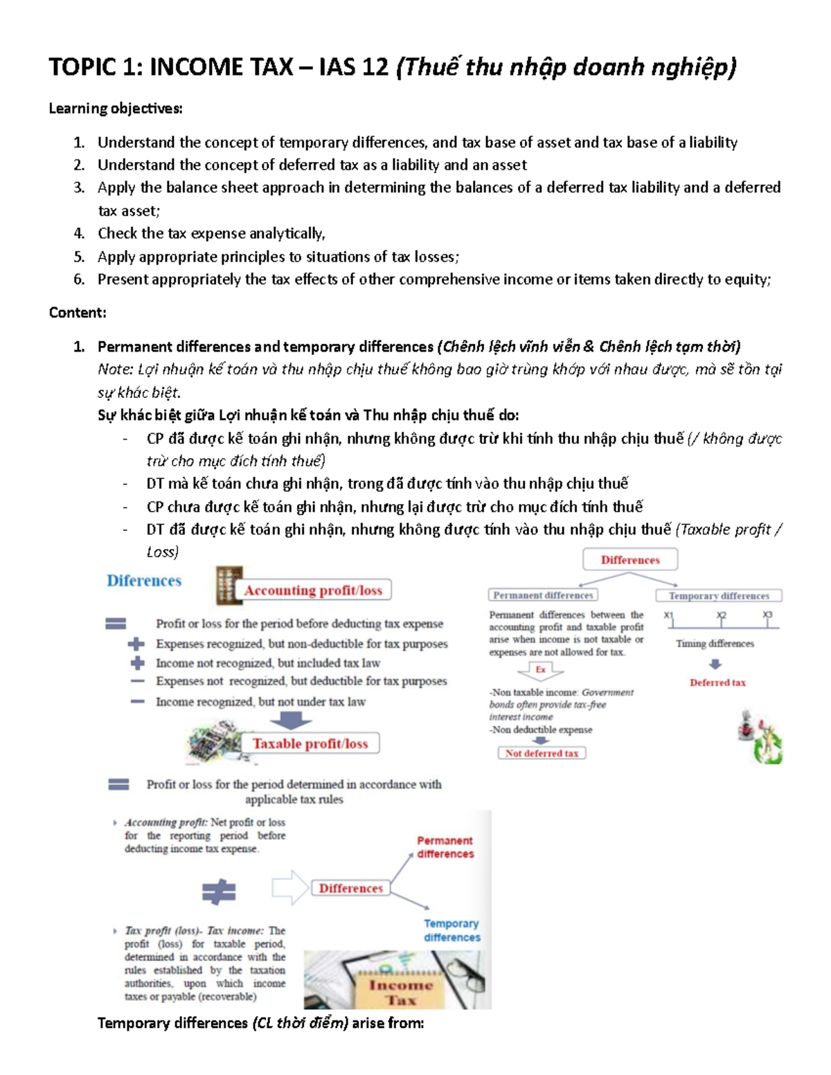 Topic 1 - Income Tax - TOPIC 1: INCOME TAX – IAS 12 (Thuế thu nhập ...