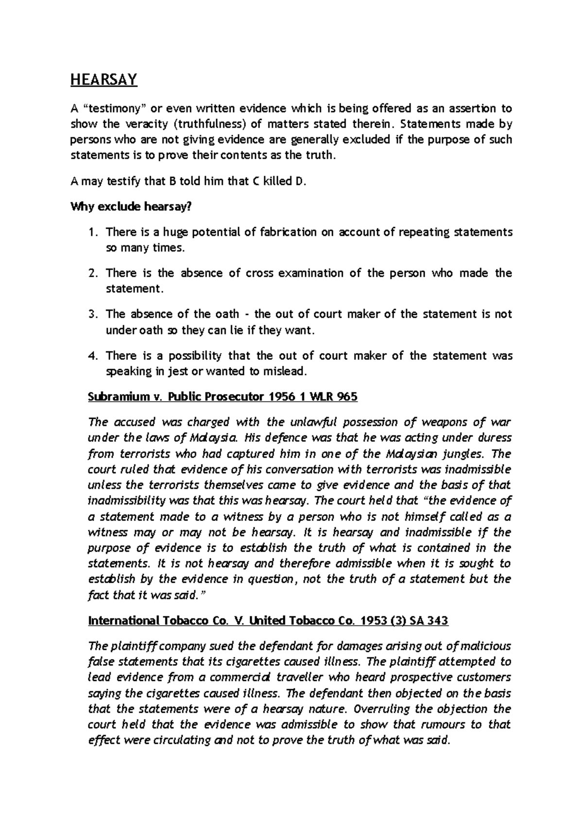 6. Hearsay LECTURE NOTES - HEARSAY A “testimony” or even written ...