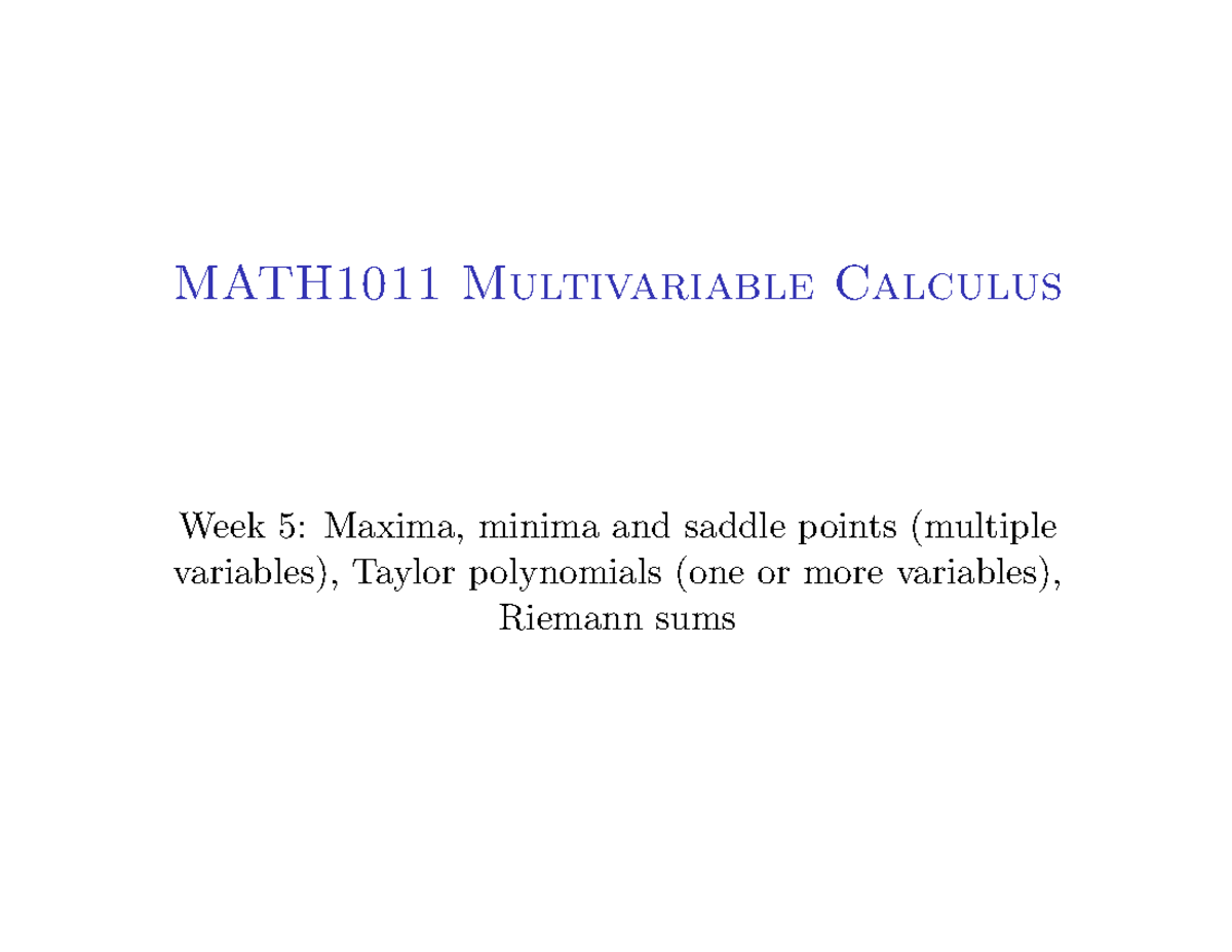 MATH1011-wk5 - Week 5 Lecture Notes For MATH1011 - MATH1011 ...