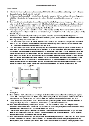 Thermodynamics Assignments - Some questions on Work One-fourth kg of a ...