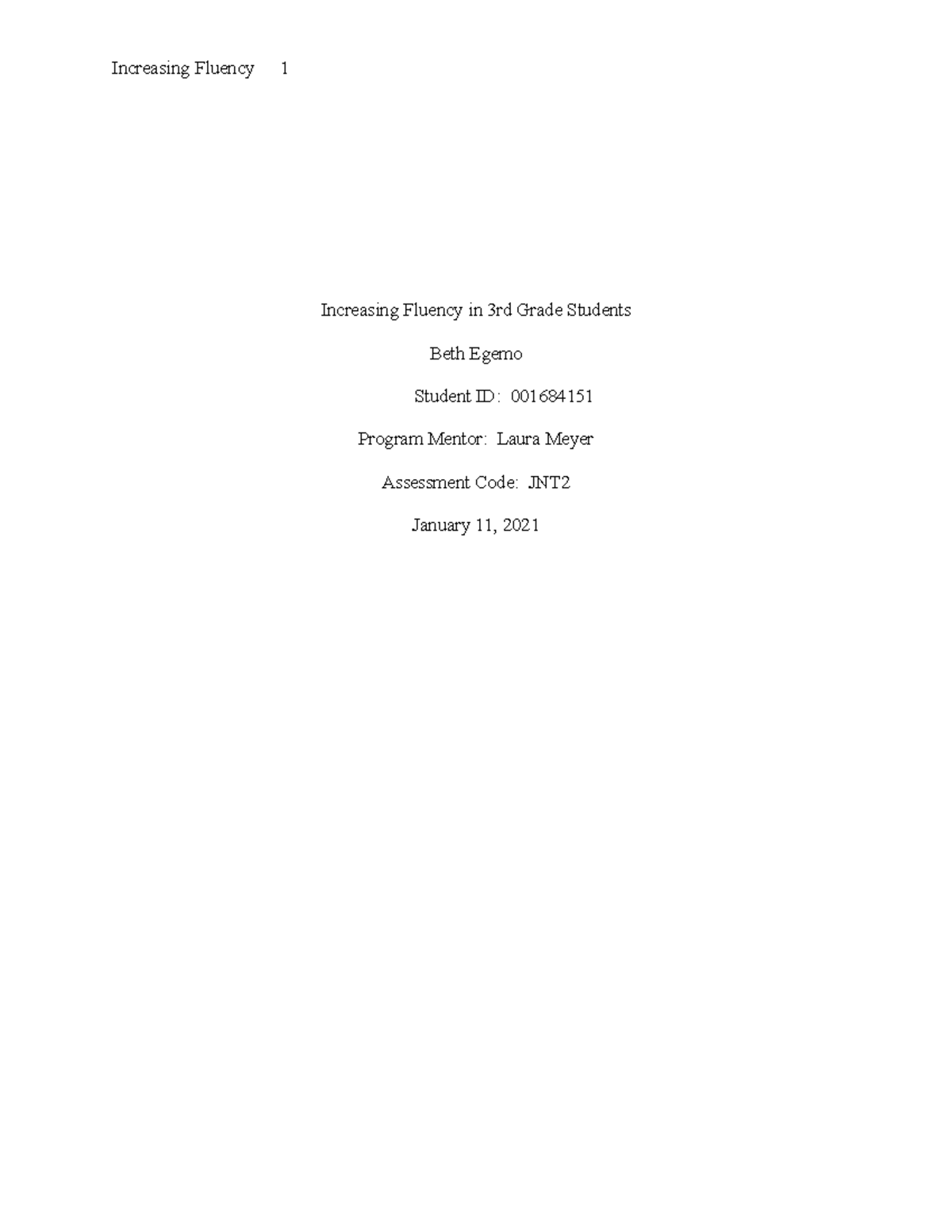 JNT2 Needs Analysis - Increasing Fluency 1 Increasing Fluency in 3rd ...