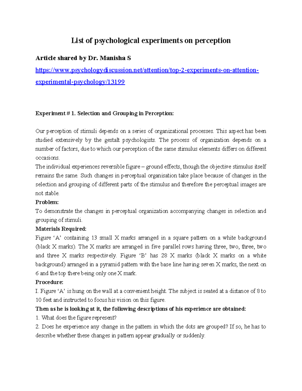 Experiments on perception - List of psychological experiments on ...