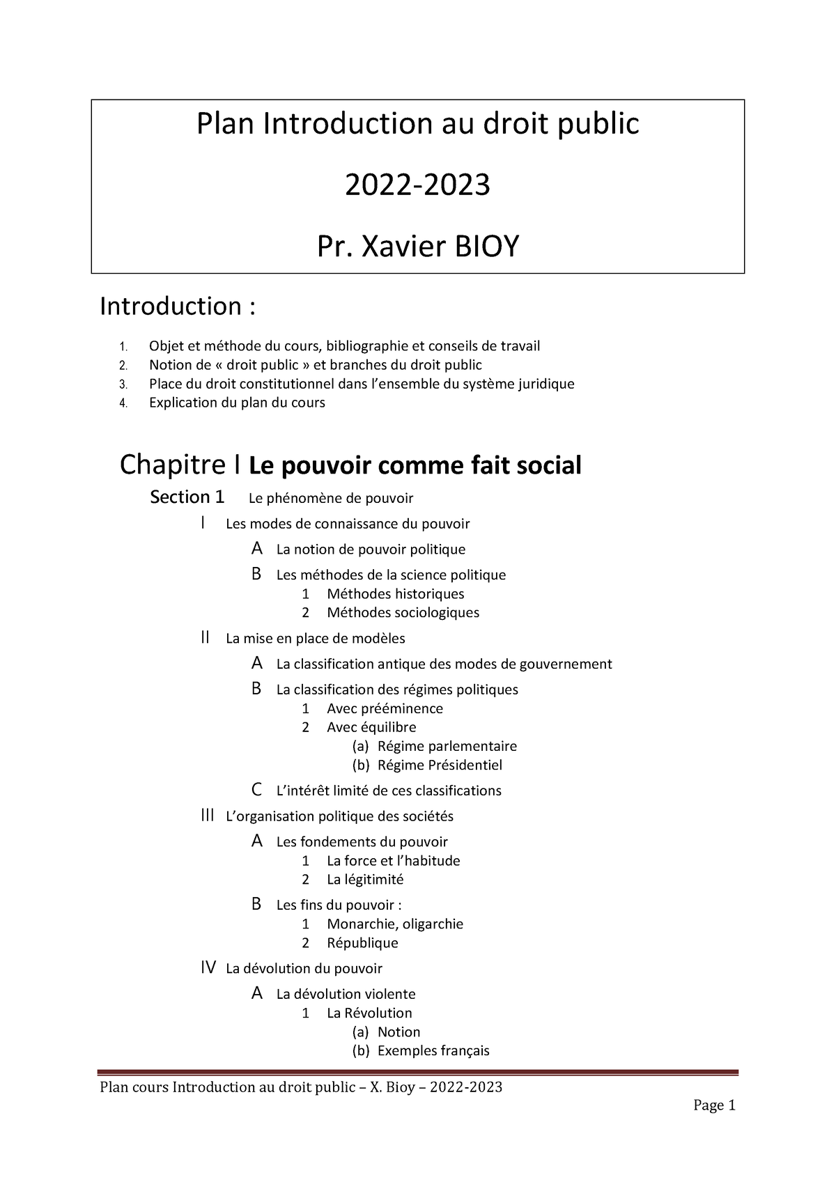 Plan Introduction Au Droit Public 2022-2023 - Plan Cours Introduction ...