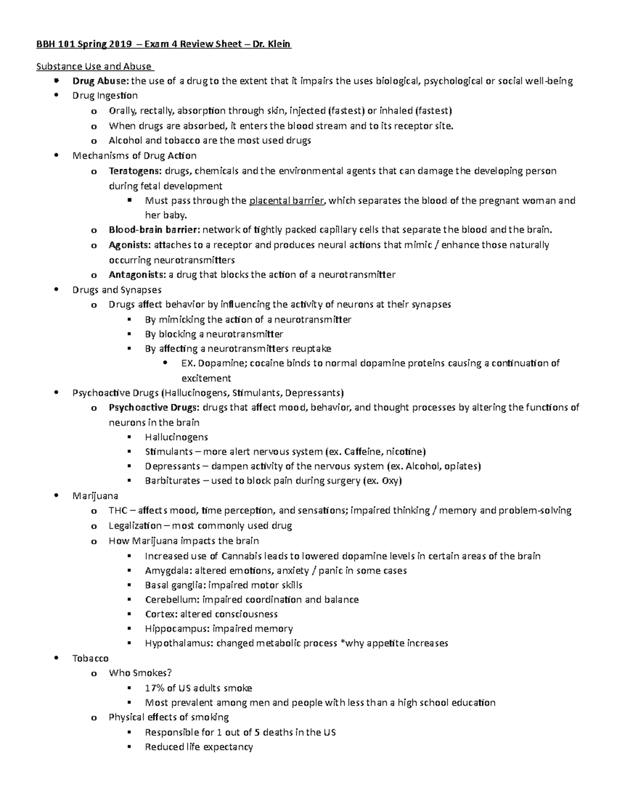 BBH 101 Exam 4 Review Sheet 3 - BBH 101 Spring 2019 – Exam 4 Review ...