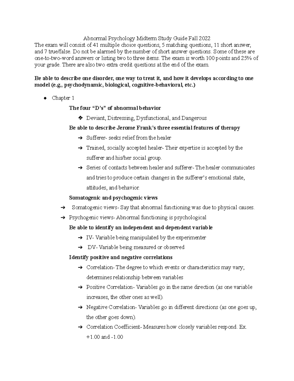 Abnormal Psychology Midterm Study Guide - Do not be alarmed by the ...