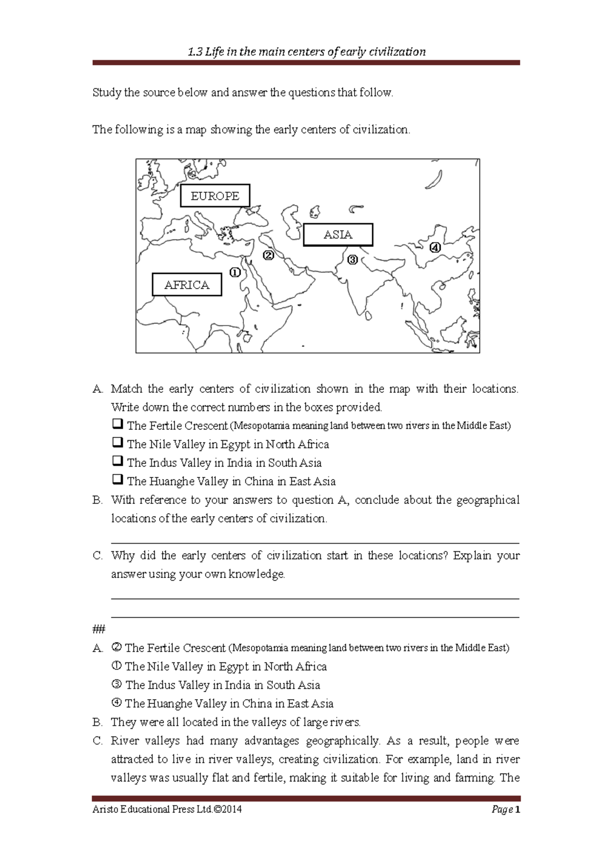 1.3 Life in the main centres of early civilization - Study the source ...