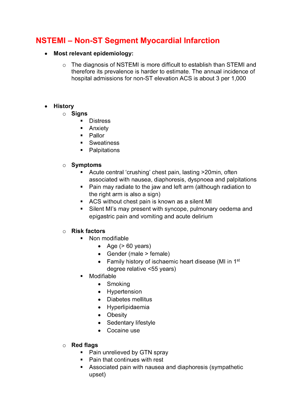 Nstemi CBL Notes - NSTEMI – Non-ST Segment Myocardial Infarction Most ...