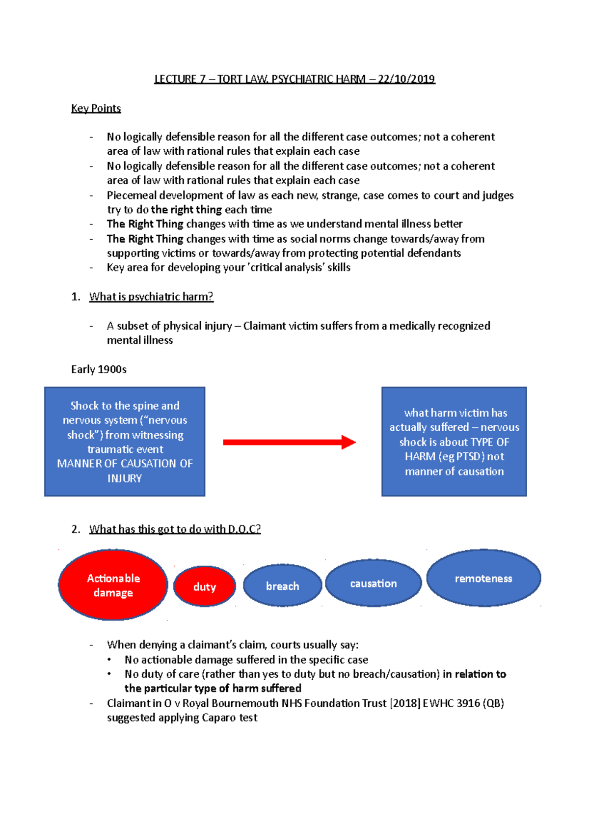Tort Psychiatric Harm LECTURE 7 TORT LAW, PSYCHIATRIC HARM 22