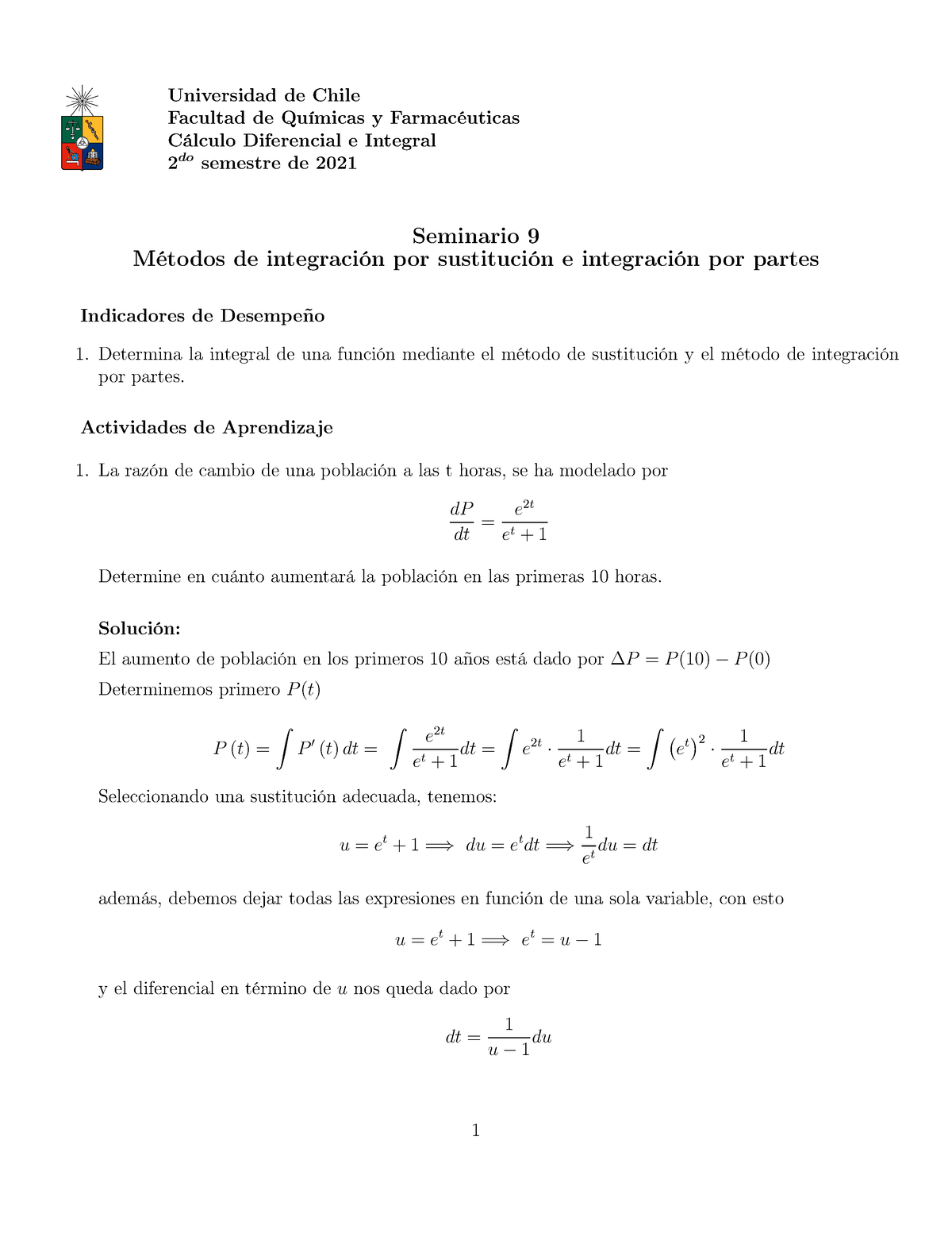 Seminario 9 M Todos De Integraci N Sustituci N Por Partes Soluci N ...