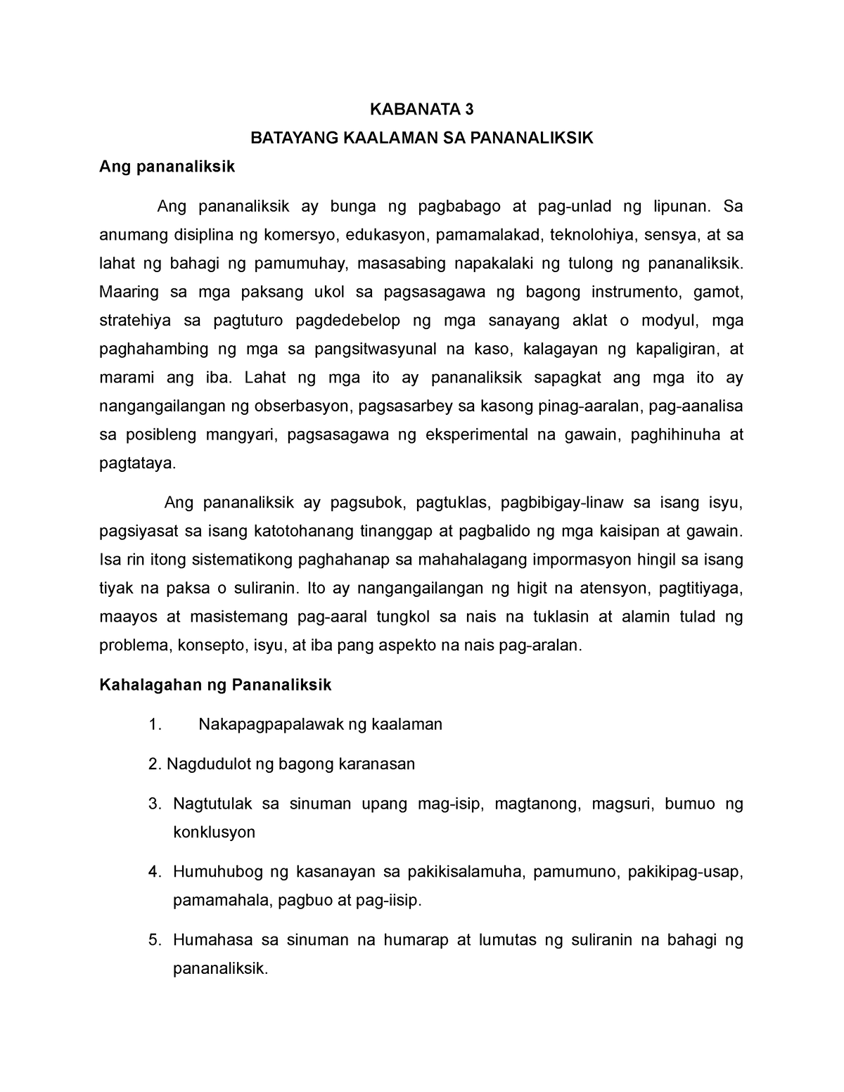 Kabanata-3 -Fil Dis - Lecture Notes On Filipino - KABANATA 3 BATAYANG ...