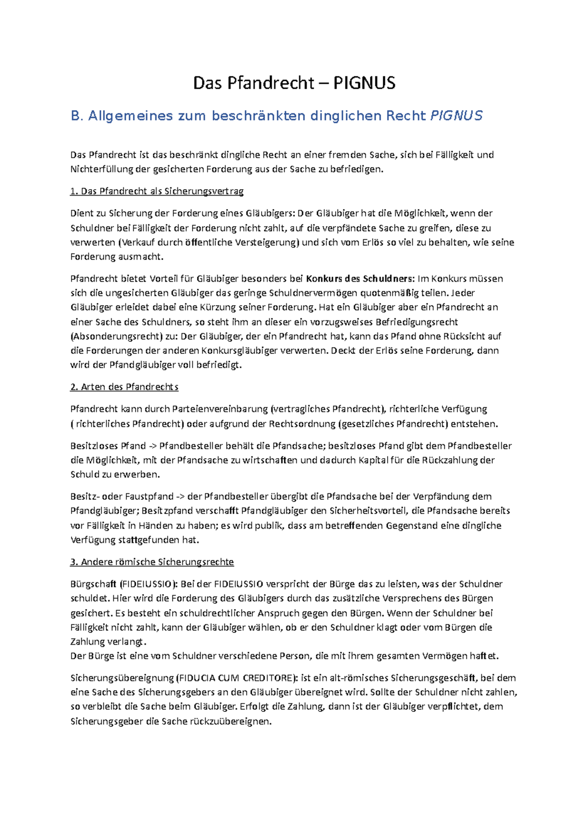 Das Pfandrecht als beschränkt dingliches Recht - Das Pfandrecht ...