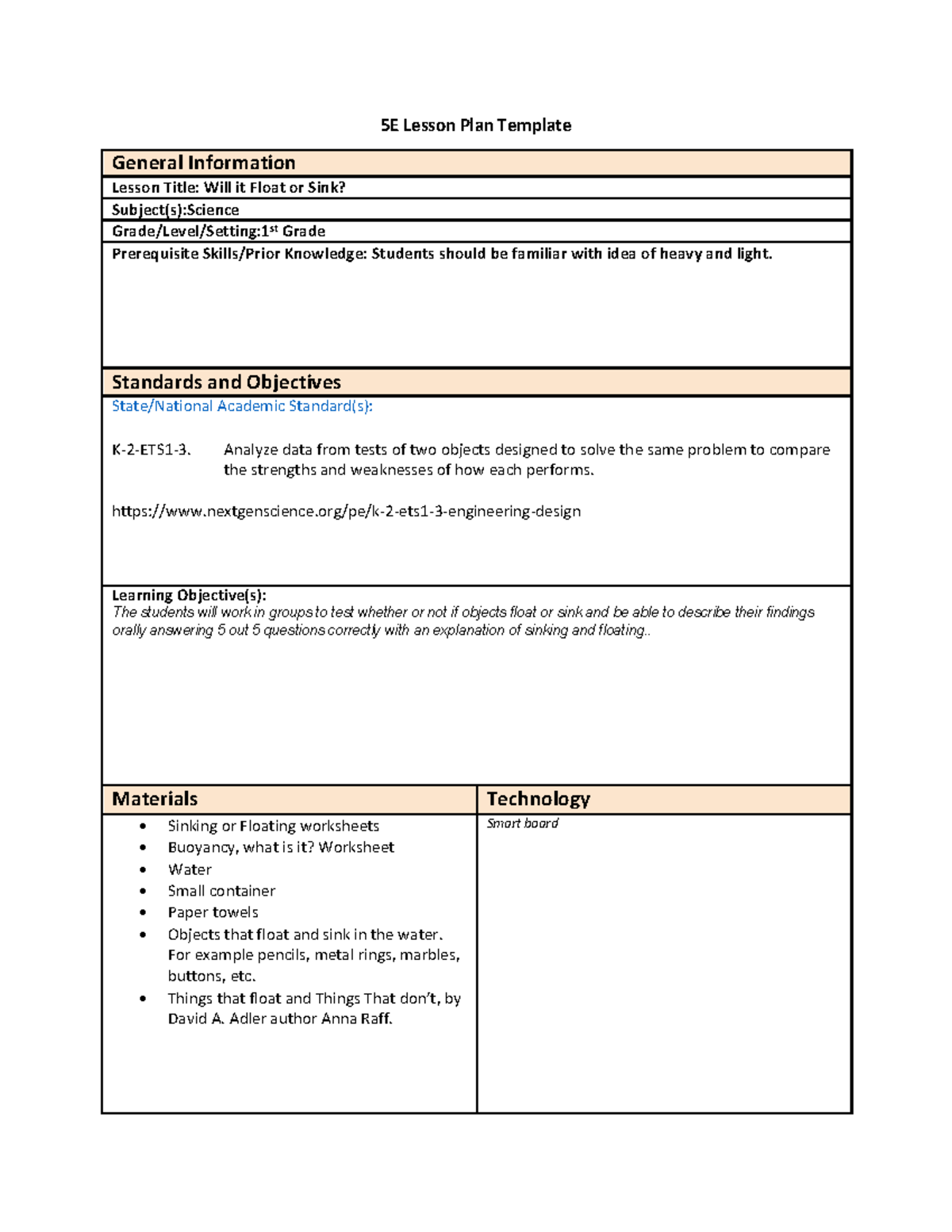 Word - Lesson plan - 5E Lesson Plan Template General Information ...