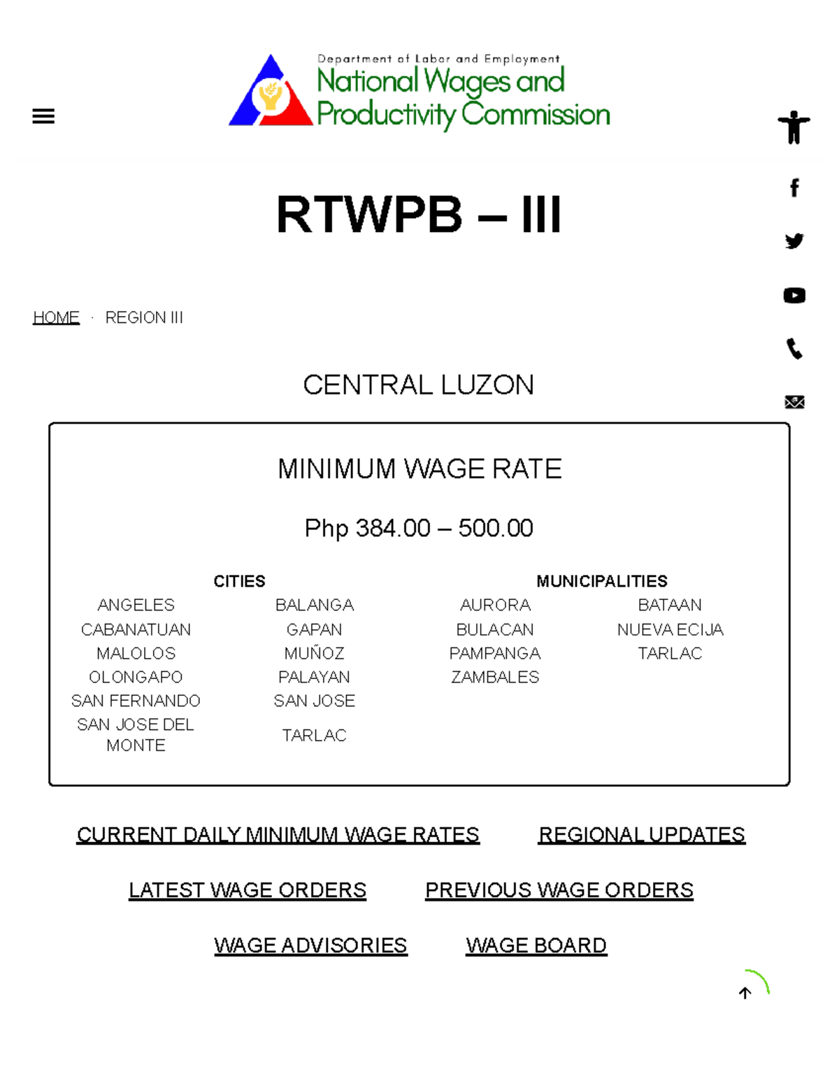 New Minimum Wage - RTWPB – III HOME · REGION III CENTRAL LUZON MINIMUM ...