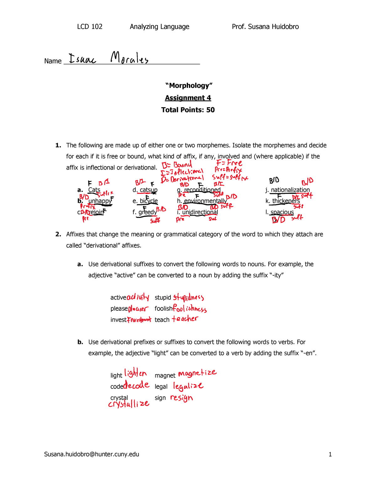 Assignment Morphology - LCD 102 Analyzing Language Prof. Susana ...