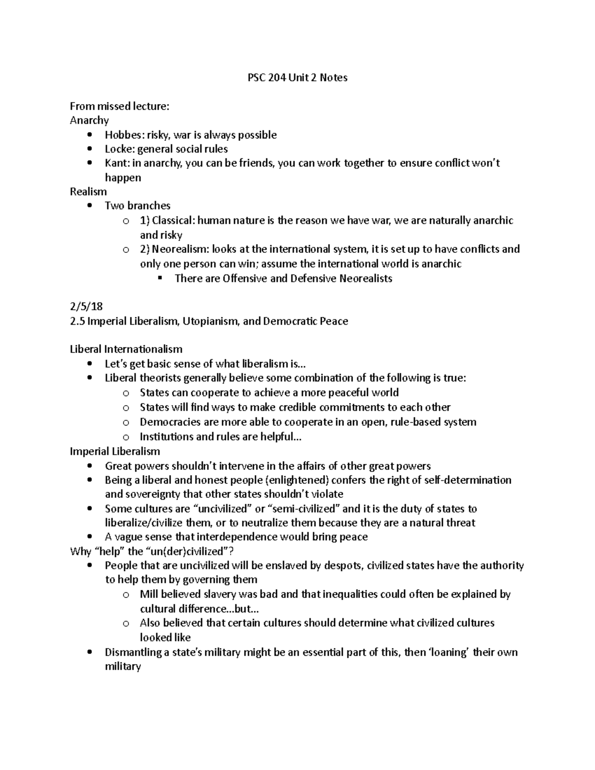 PSC 204 Unit 2 Notes - PSC 204 Unit 2 Notes From missed lecture ...