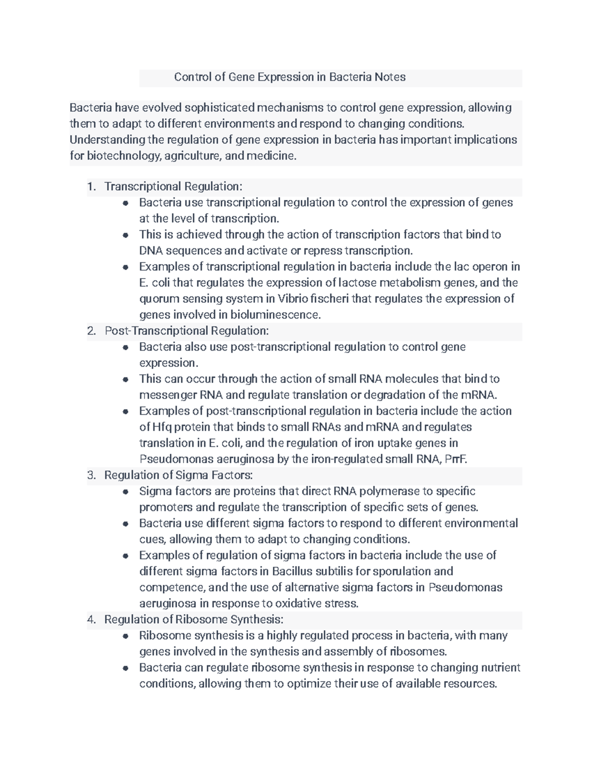 Control of Gene Expression in Bacteria Notes - Understanding the ...