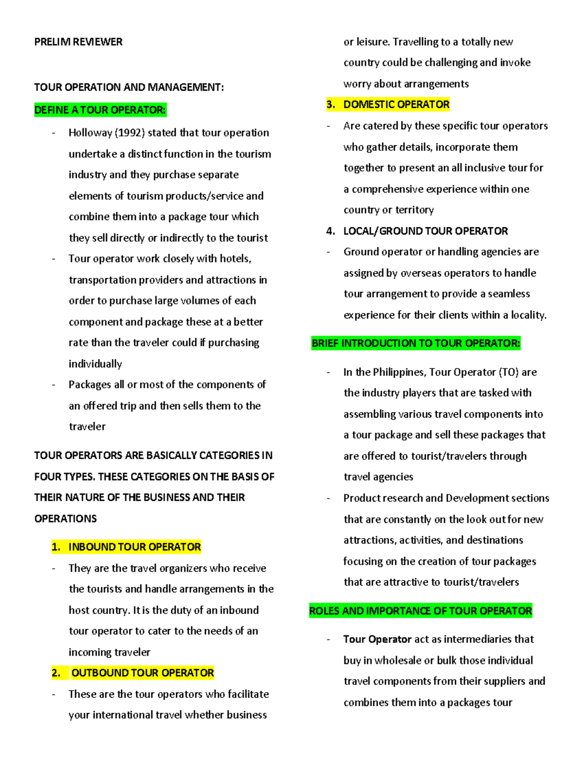 prelim-reviewer-tour-operator-international-tourism-management-studocu