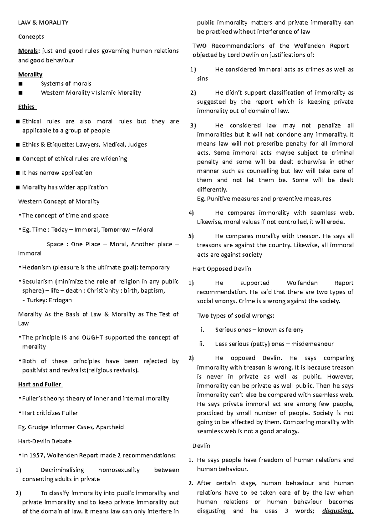 Final notes juris - LAW & MORALITY Concepts Morals: just and good rules ...