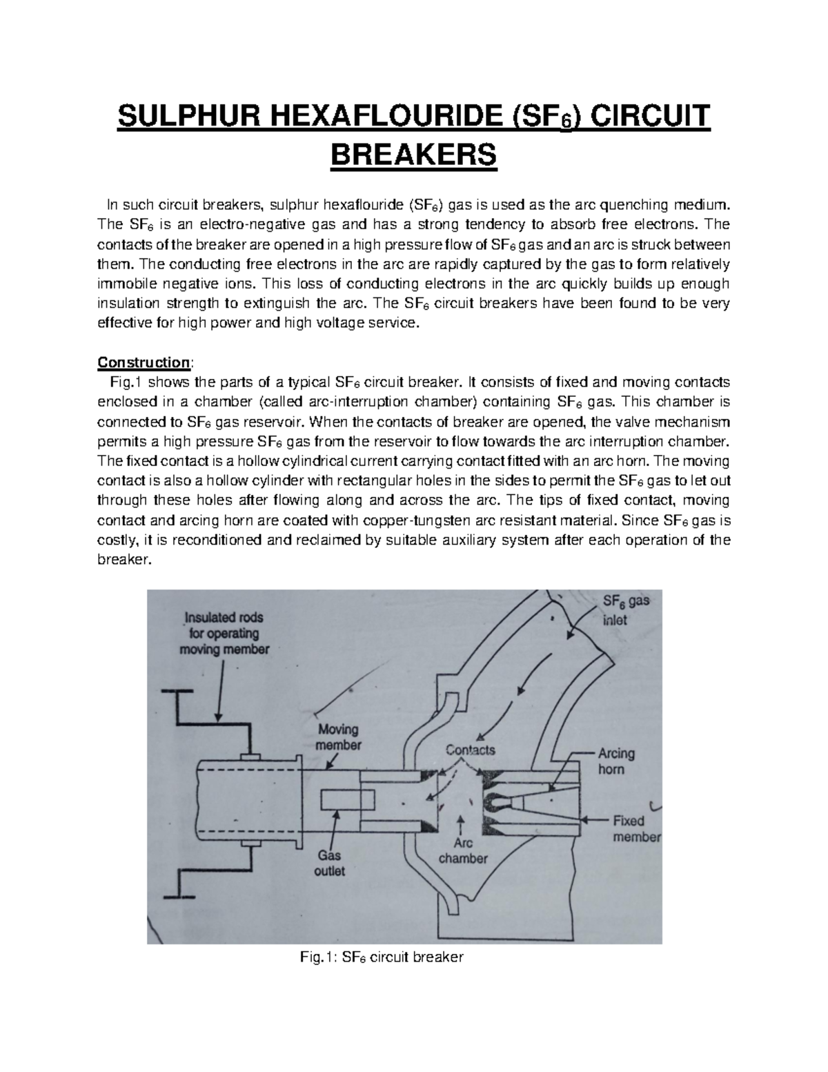 SF6 circuit breaker and Vacuum circuit breaker SULPHUR HEXAFLOURIDE