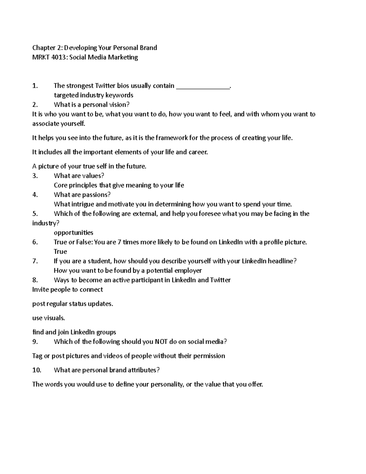 Chapter 2 Developing Your Personal Brand - targeted industry keywords ...