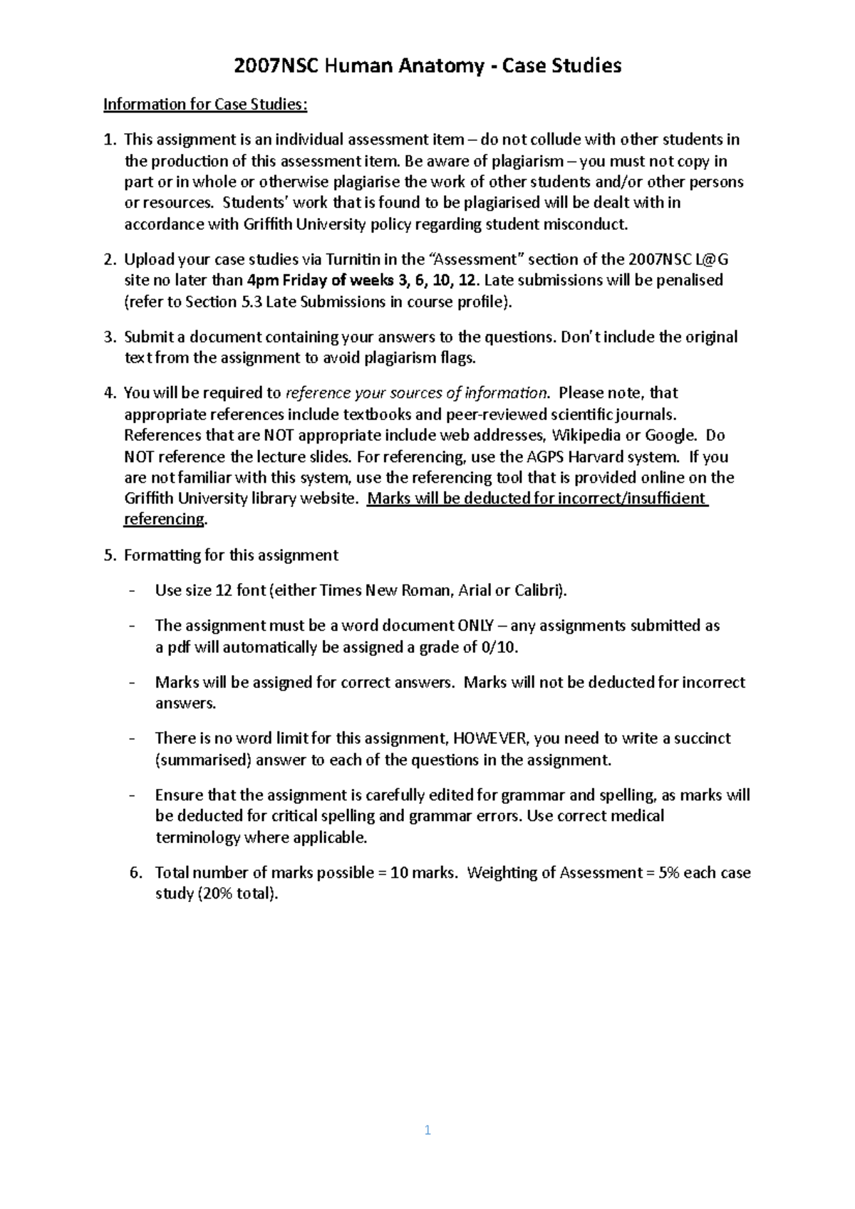 Case Studies Instructions - 2007nsc Human Anatomy - Case Studies 