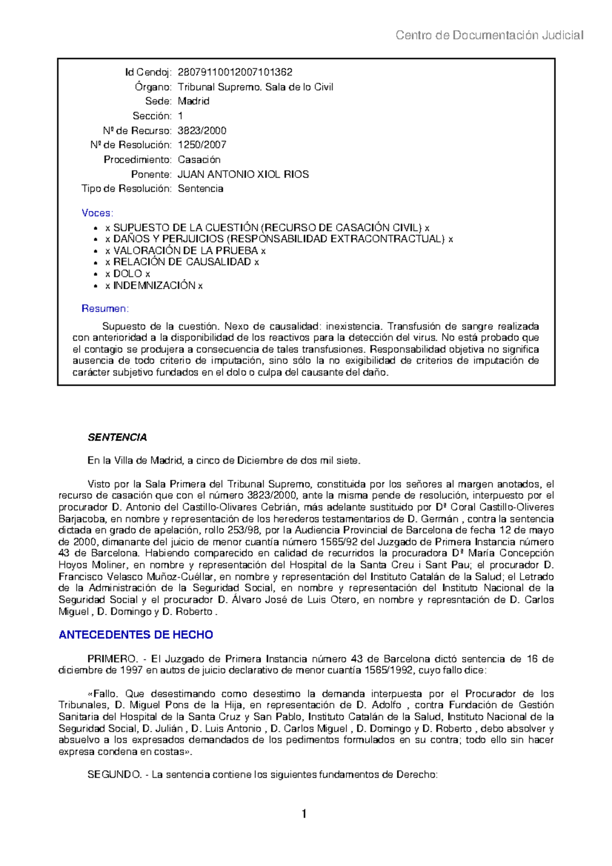 Sentencia RMedica 2 - Id Cendoj: 28079110012007101362 Órgano: Tribunal ...
