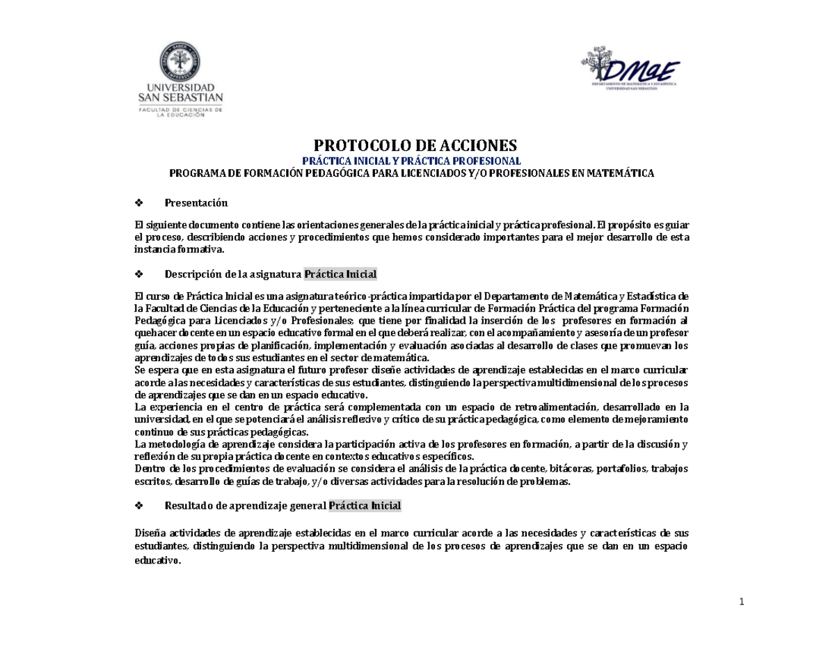 Protocolo de Acciones Práctica Inicial - Práctica Profesional PFPM 2022 ...