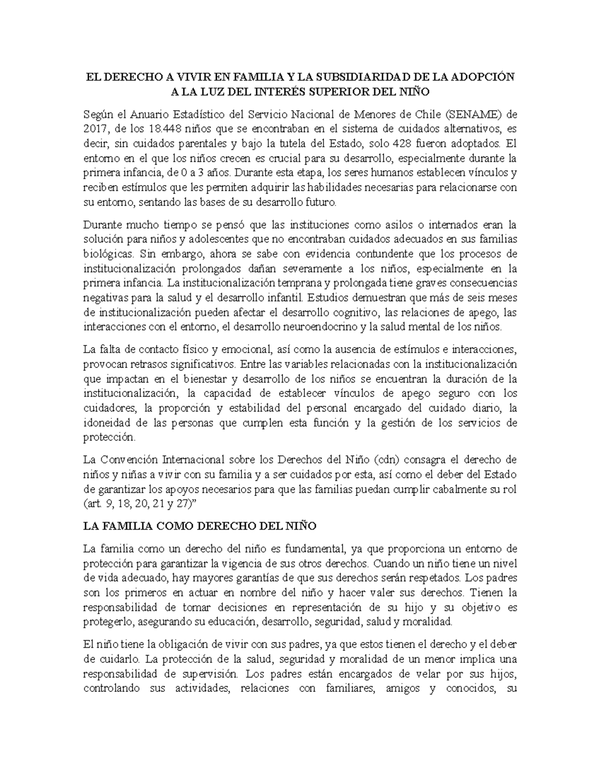 El Derecho A Vivir En Familia Y La Subsidiaridad De La Adopción A La Luz Del Interés Superior 0577