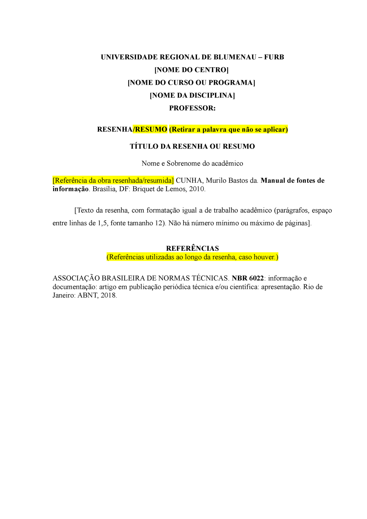 Resenha Critica Formatação Abnt 4799