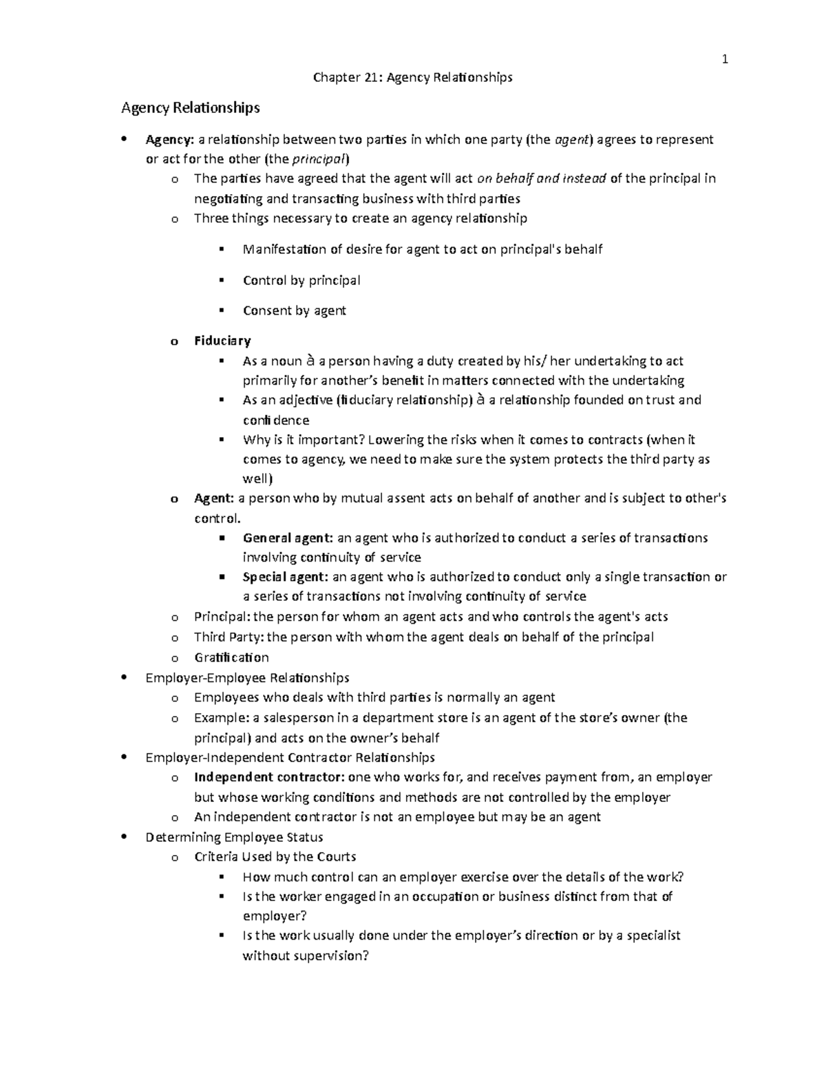 Chapter 21 Agency Relationships - Chapter 21: Agency Relaionships ...