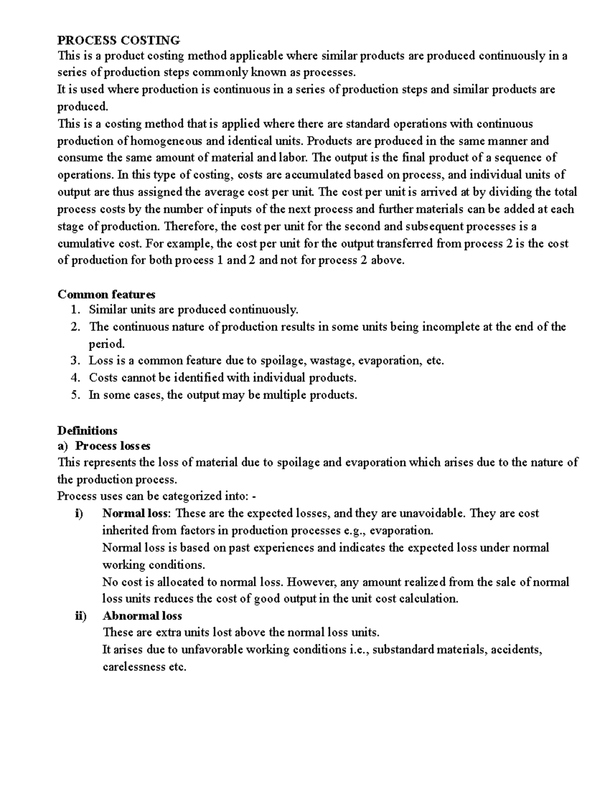 process costing research paper