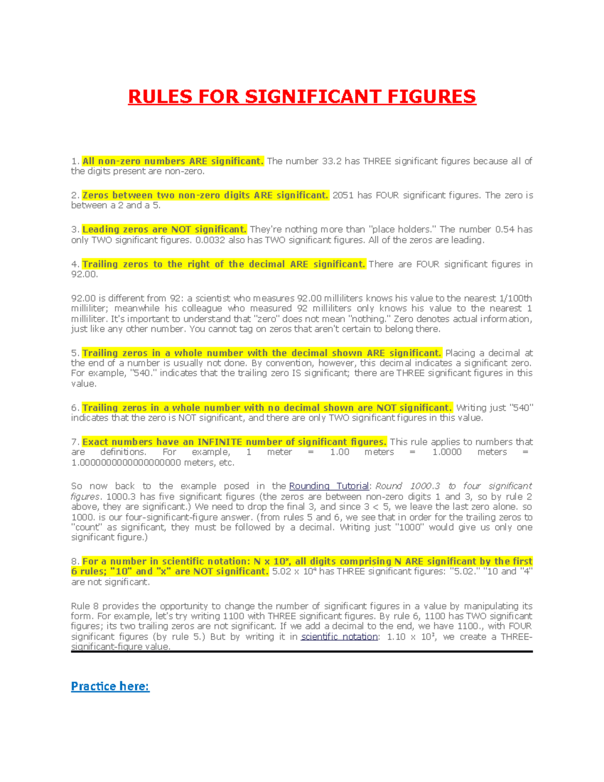 4 - Rules FOR Significant Figures - RULES FOR SIGNIFICANT FIGURES All ...