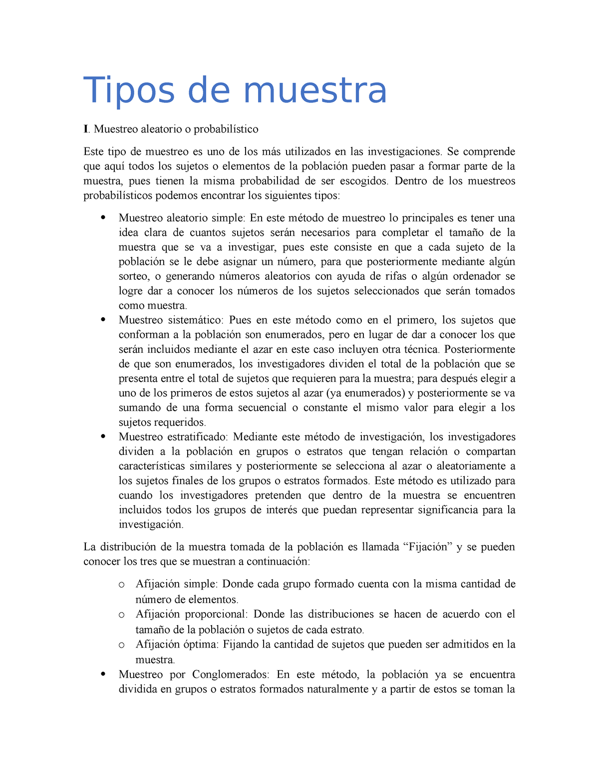 Tipos De Muestra Bases De La Estadistica Tipos De Muestra I Muestreo Aleatorio O