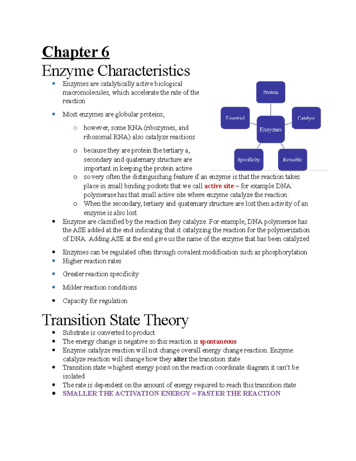 Chapter 6 - Description - Chapter 6 Enzyme Characteristics Enzymes Are ...