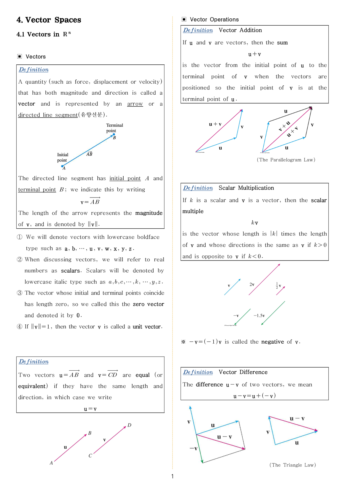 선형대수학(chapter 4) - Linear Algebra Note - Vector Spaces 1 Vectors In ℝ ...