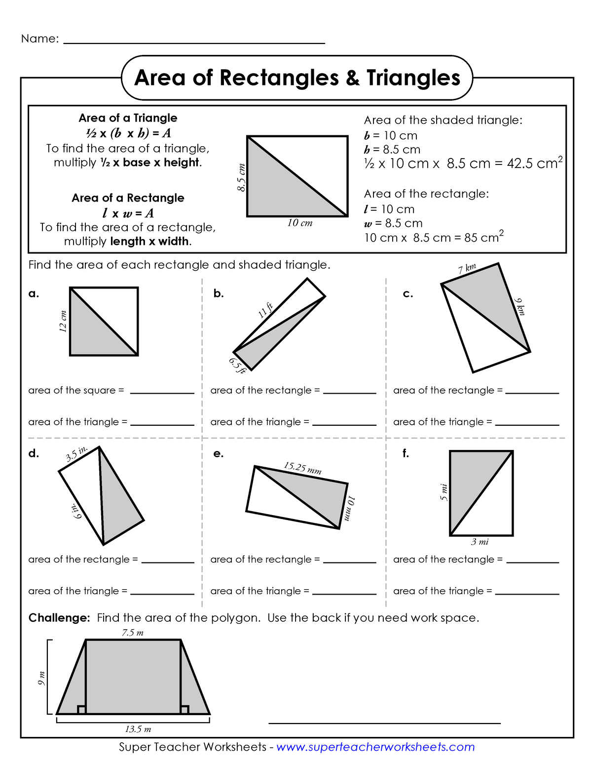 Area-rectangle-triangle 2 Twbfz - Name: Super Teacher Worksheets ...