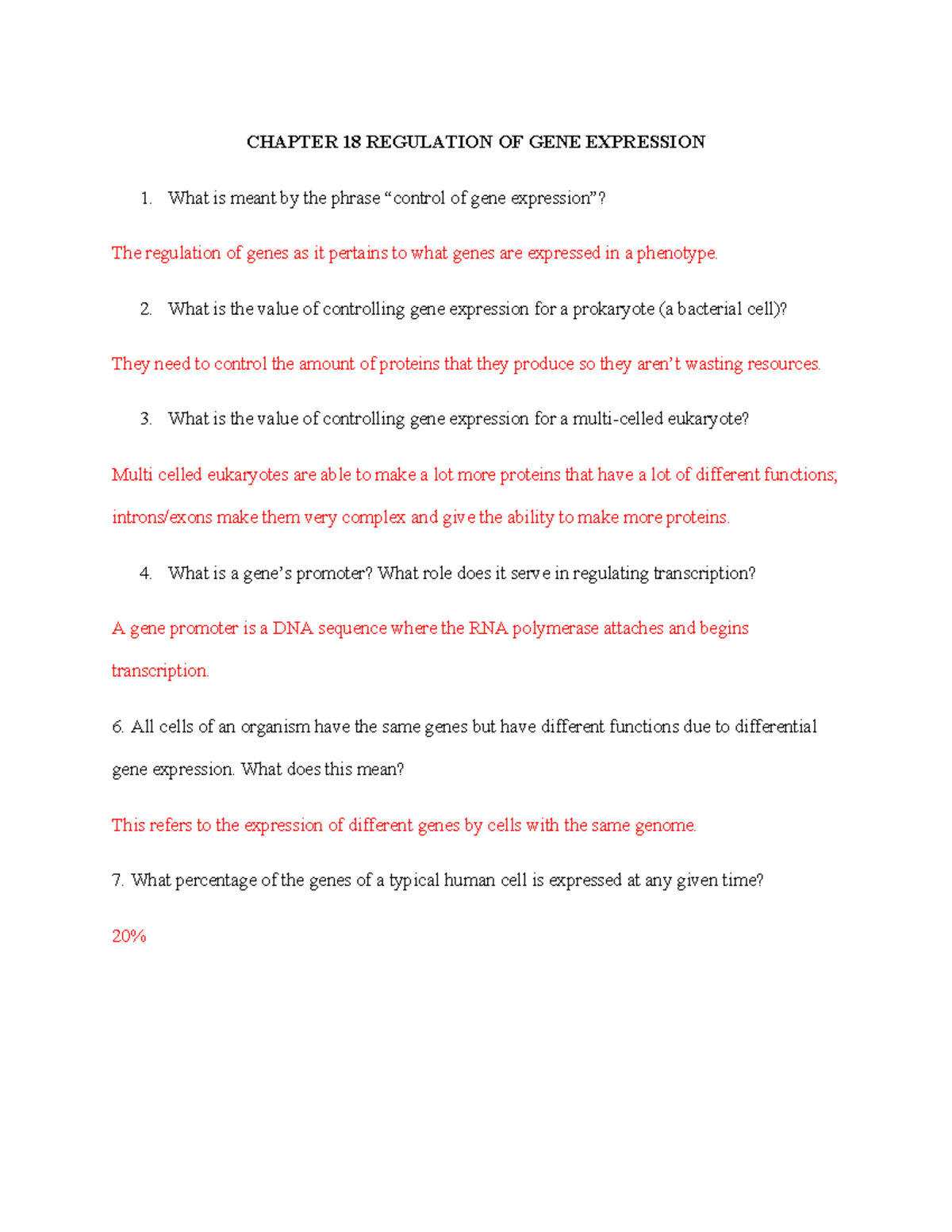 Chapter 18 Study Guide F23 - CHAPTER 18 REGULATION OF GENE EXPRESSION 1 ...