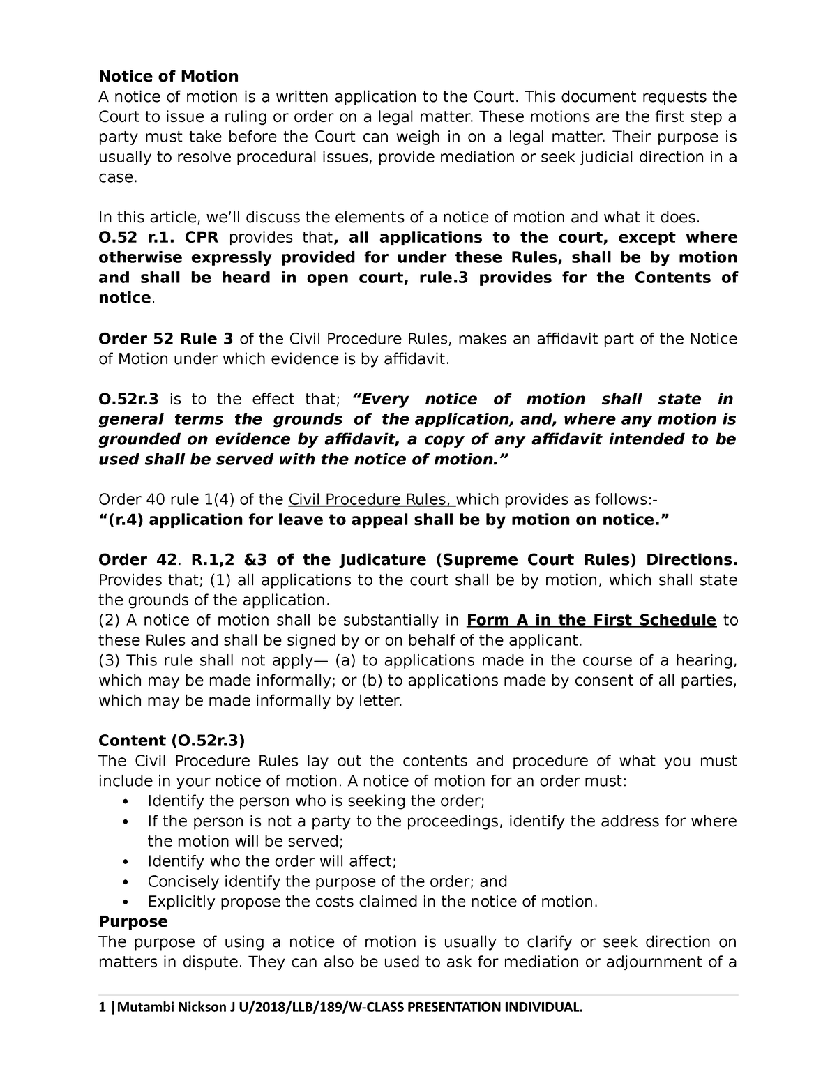 Notice of Motion 2022 - Notice of Motion A notice of motion is a ...