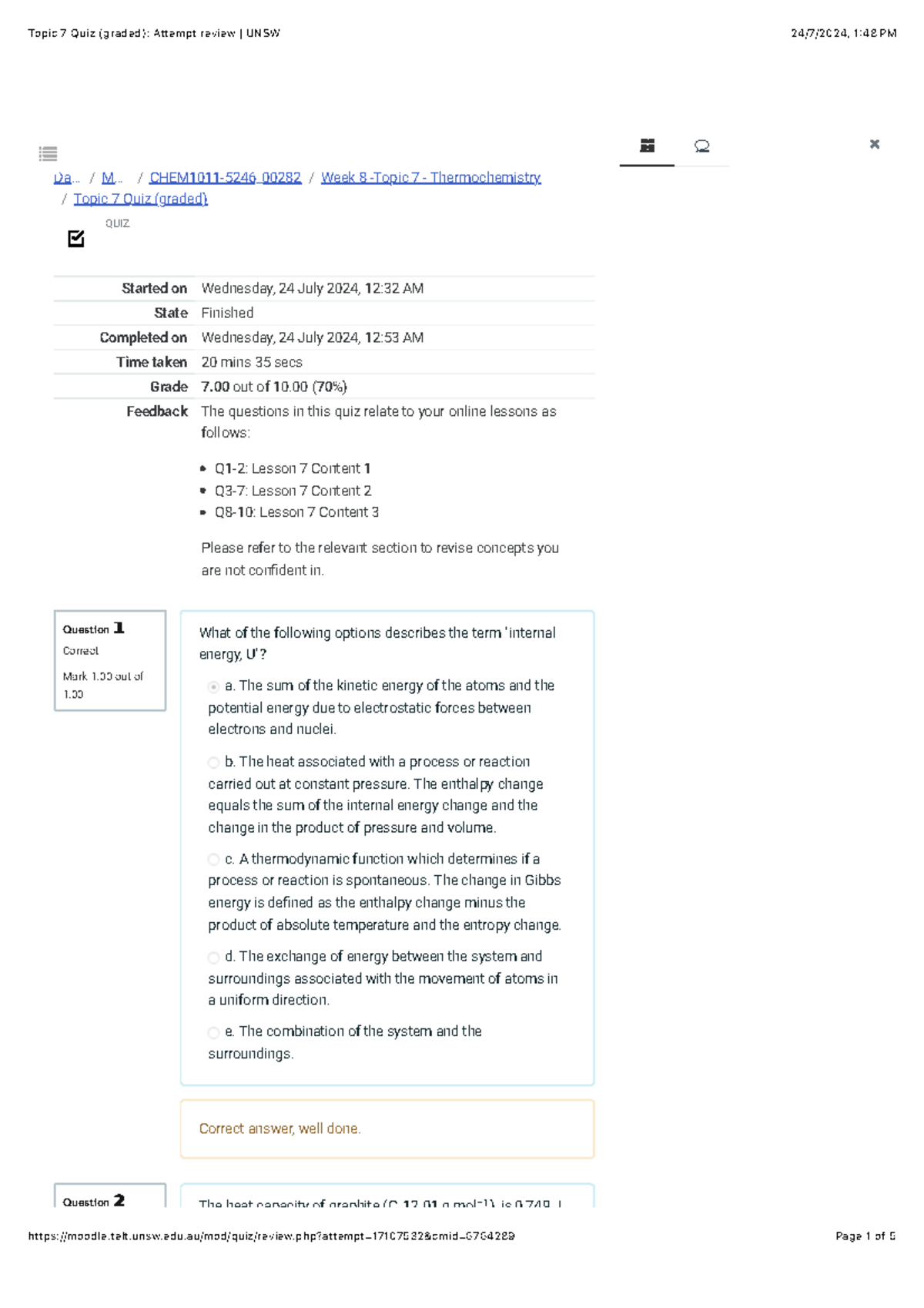 Topic 7 Quiz (graded): 2 - Da... / M... / CHEM1011-5246_00282 / Week 8 ...