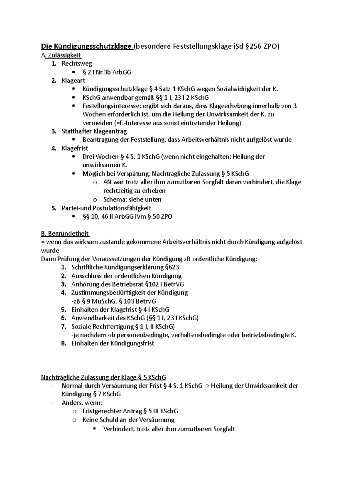 Die K ndigungsschutzklage Die K ndigungsschutzklage besondere