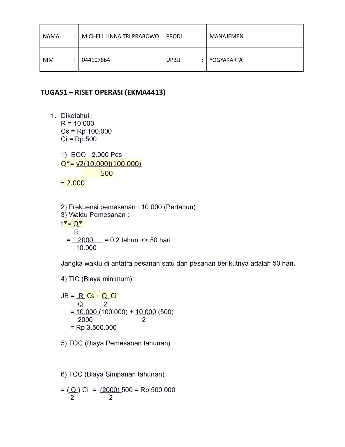 Michell 04410766 Tugas 1 Riset Operasi - TUGAS1 – RISET OPERASI ...