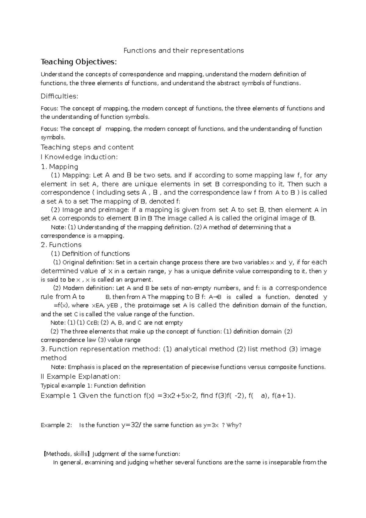 Functions and their representations Functions and their