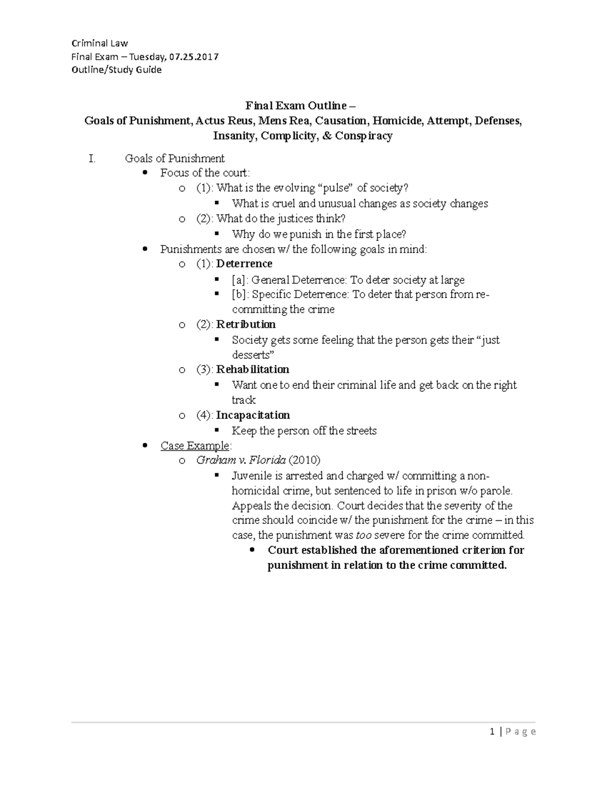 Spring Outline - Crim Law - Final Exam – Tuesday, 07. Outline/Study ...