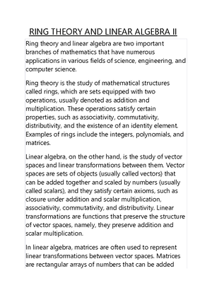 RING Theory AND Linear Algebra II - RING THEORY AND LINEAR ALGEBRA II ...