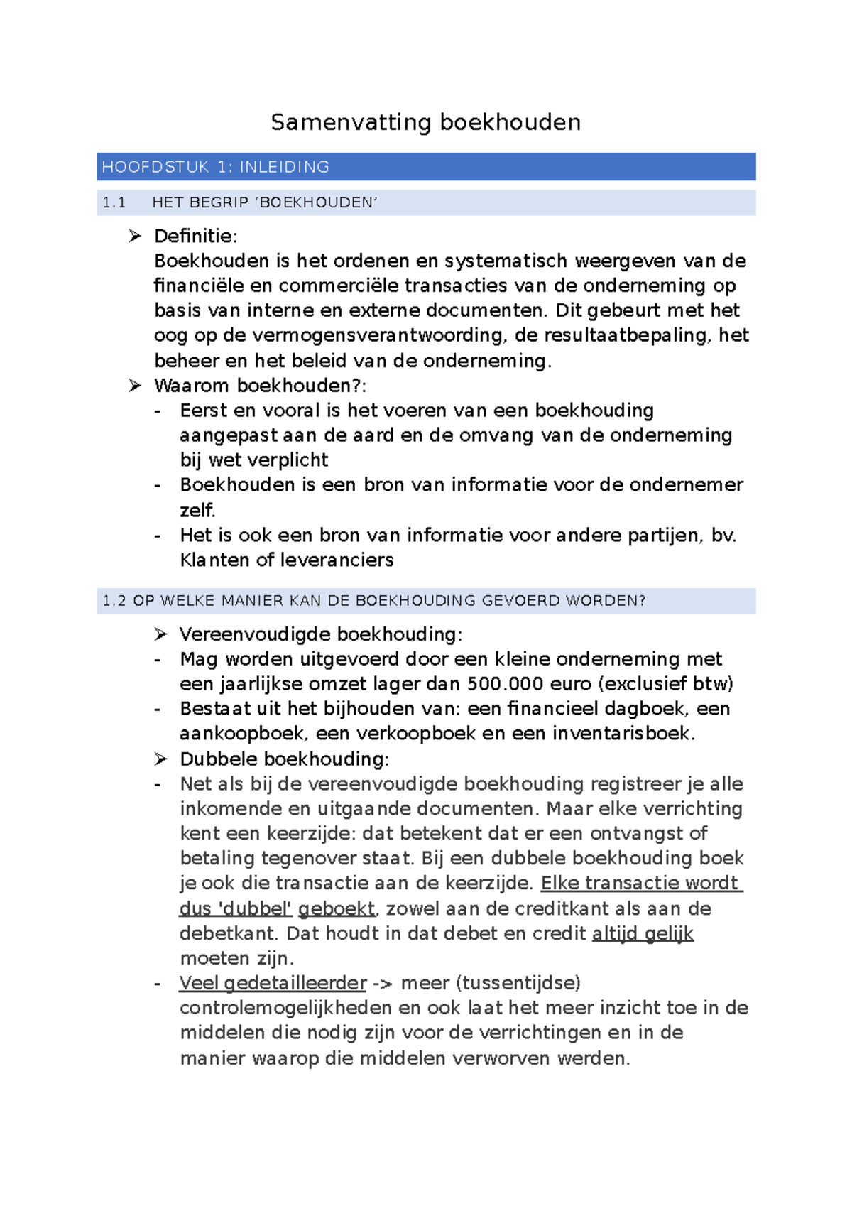 Samenvatting Boekhouden - Samenvatting Boekhouden HOOFDSTUK 1 ...