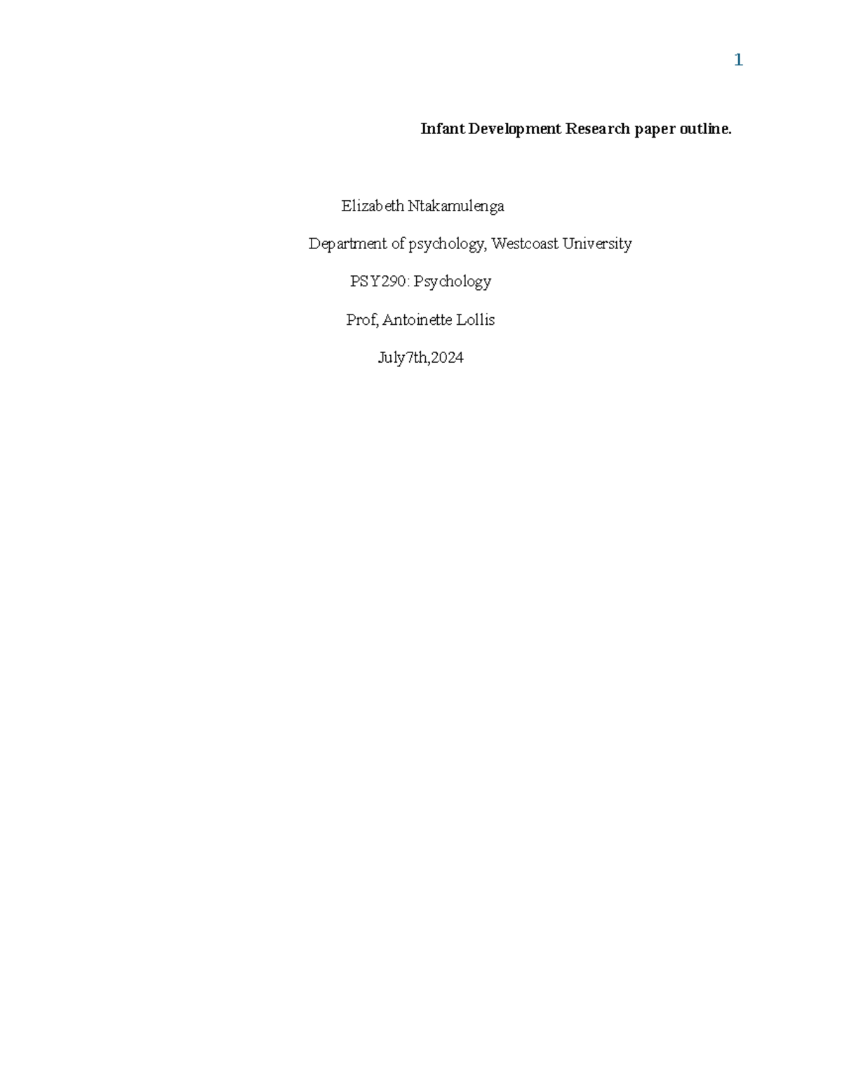 Outline paper final - Infant Development Research paper outline ...