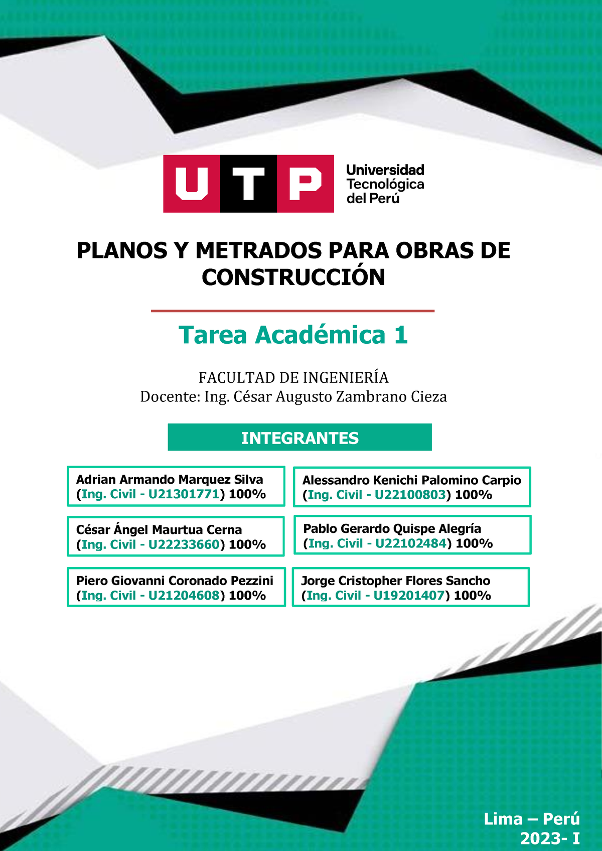 Tarea Academica 01 - PLANOS Y METRADOS PARA OBRAS DE CONSTRUCCI”N Tarea ...