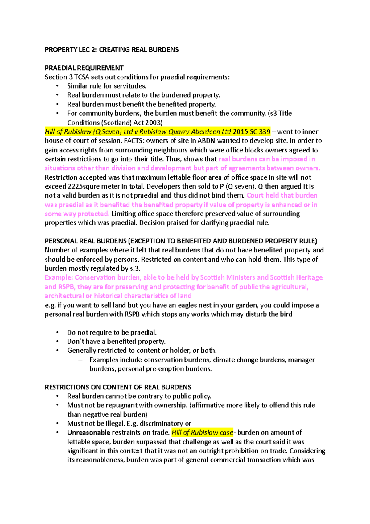 creating real burdens PROPERTY LEC 2 CREATING REAL BURDENS PRAEDIAL